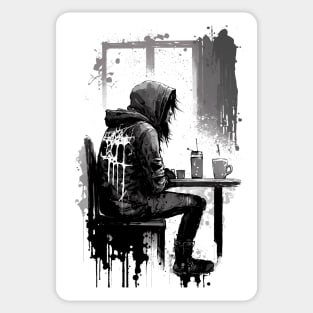 Dejected Man In a Coffee Shop Sticker